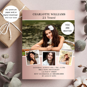 Birthday party rose gold photo budget invitation flyer