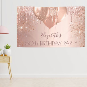 Birthday party rose gold pink balloons banner