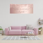 Birthday party rose gold pink glitter drips banner<br><div class="desc">A banner for a girly and glamourous 21st (or any age) birthday party. A rose gold, pink background with rose gold faux glitter drips, paint dripping look. The text: Personalise and add a name written in dark rose gold with a large modern hand lettered style script. Perfect both as a...</div>