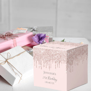 Birthday party rose gold pink glitter drips favour box