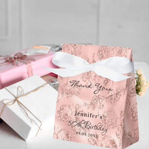 Birthday Party rose gold pink glitter thank you Favour Box