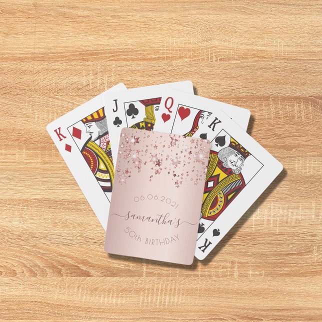 Birthday Party rose gold pink glittery stars glam Playing Cards (Creator Uploaded)