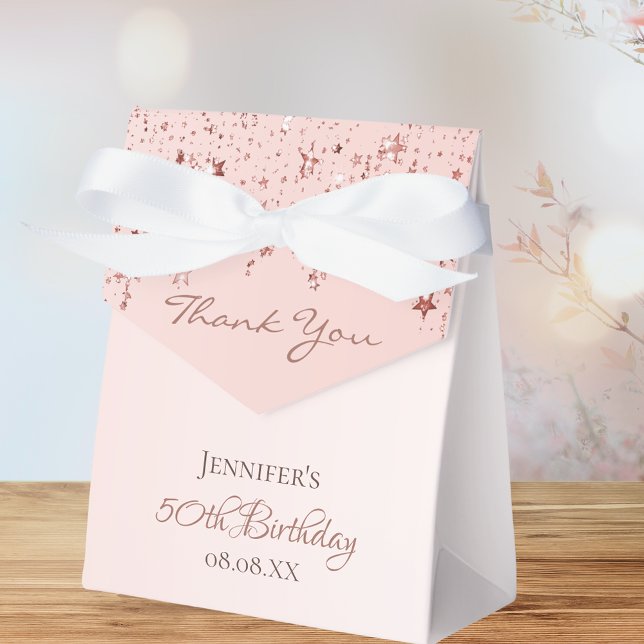 Birthday Party rose gold pink stars thank you Favour Box (Creator Uploaded)