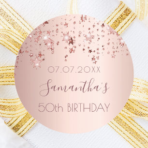 Birthday party rose gold stars classic round sticker