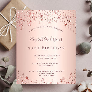 Birthday party rose gold stars invitation