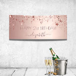 Birthday party rose gold stars pink sparkle banner<br><div class="desc">A banner for a girly and glamourous 21st (or any age) birthday party. A faux rose gold, pink metallic looking background with elegant rose gold stars dripping. Personalise and add a name written in dark rose gold with a large modern hand lettered style script with swashes. Perfect both as a...</div>