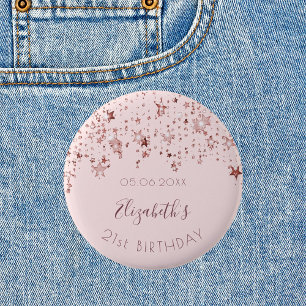 Birthday party rose gold stars saprkle monogram 6 cm round badge