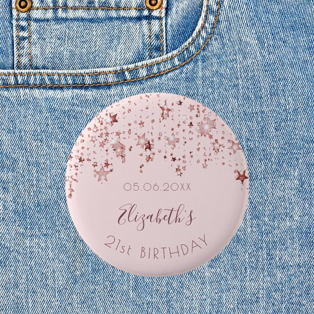 Birthday party rose gold stars saprkle monogram 6 cm round badge (Creator Uploaded)