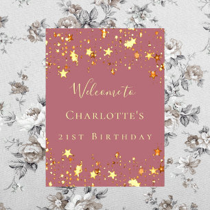 Birthday party rose gold stars welcome poster