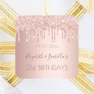 Birthday party rose gold two 2 persons square sticker
