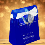 Birthday party royal blue balloons thank you favour box<br><div class="desc">A royal blue background colour. Decorated with paint drips and balloons. Personalise and add a name,  age and date.  Modern hand lettered style script.</div>