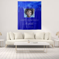 Birthday party royal blue drips photo name