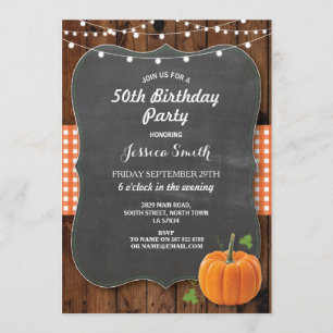 Birthday Party Rustic Wood Pumpkin Chalk Fall Invitation