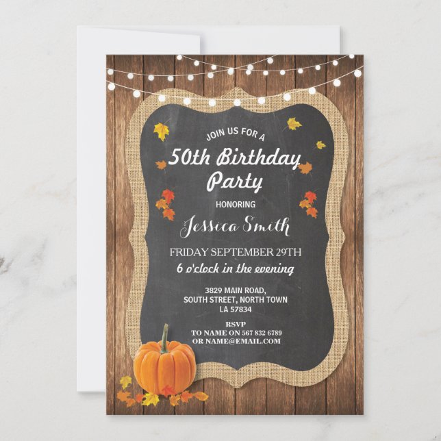 Birthday Party Rustic Wood Pumpkin Chalk Invite (Front)