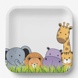 Birthday Party Safari Animals Cute Cartoon Paper Plate