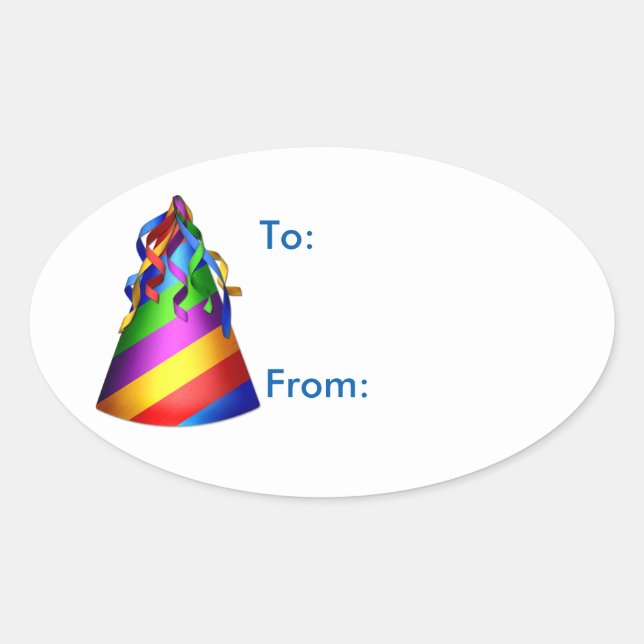 Birthday Party Sharks Hat Gift Tag Sticker (Front)