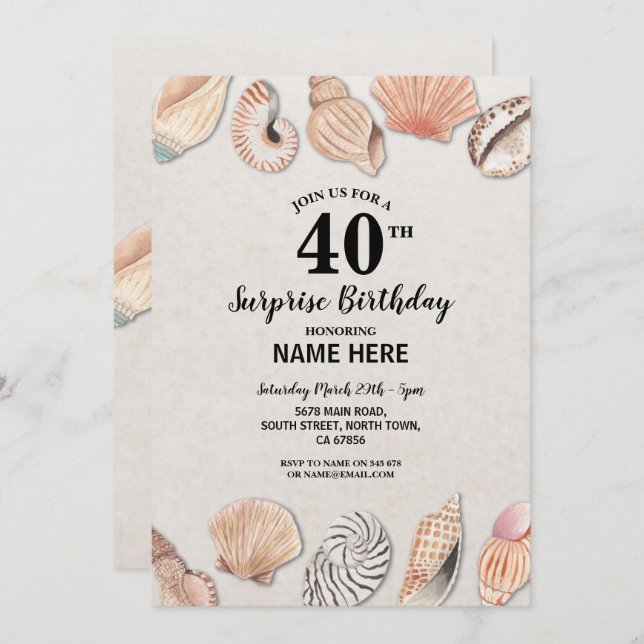 Birthday Party Shells Ocean Beach Sea Mens Women's Invitation (Front/Back)