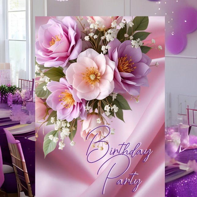 Birthday Party Silk Blush Pink Lilac Flowers Invitation (Creator Uploaded)