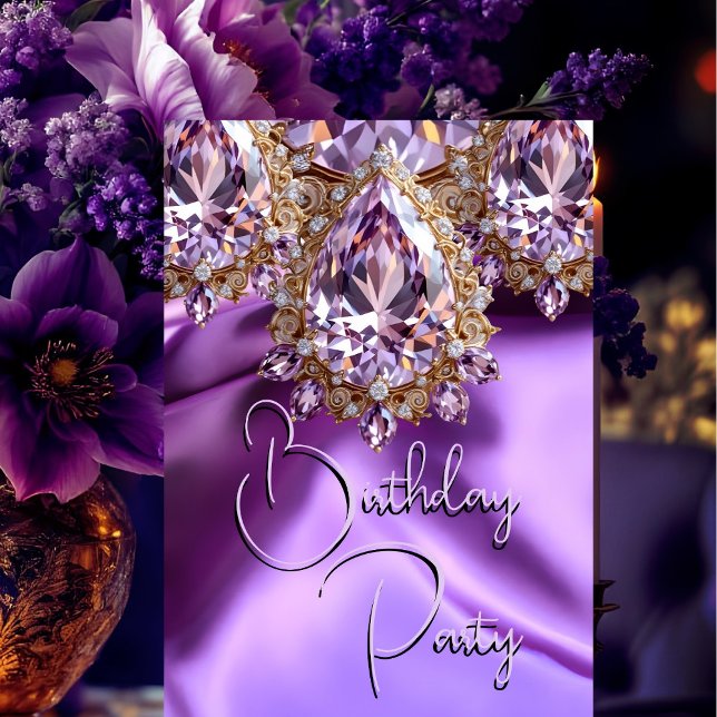 Birthday Party Silk Lilac Purple jewel Gem Invitation (Creator Uploaded)