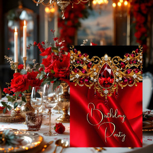 Birthday Party Silk Ruby Red jewel Gem Black Invitation