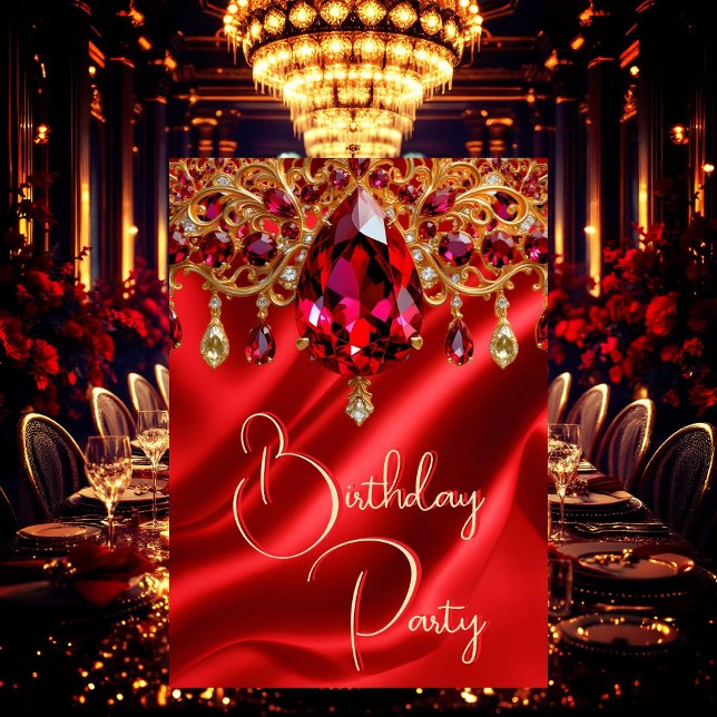 Birthday Party Silk Ruby Red jewel Gem Invitation (Creator Uploaded)