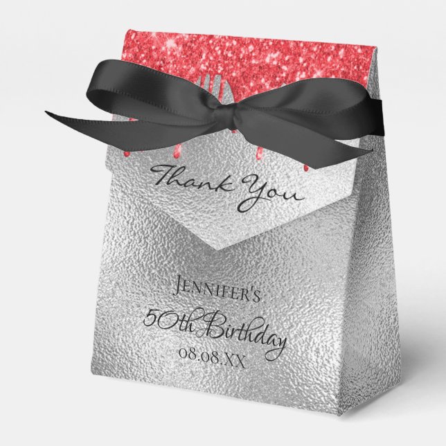Birthday Party silver glitter drip red bright Favour Box (Front Side)