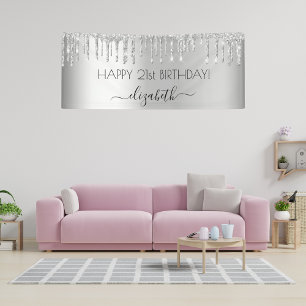 Birthday party silver glitter sparkle glam banner