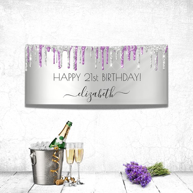 Birthday party silver purple glitter sparkle glam banner (Creator Uploaded)