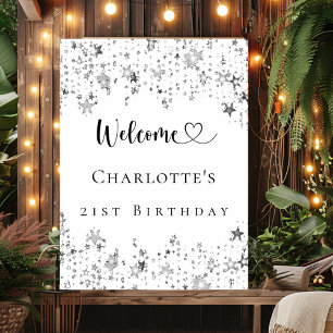 Birthday party silver stars welcome poster