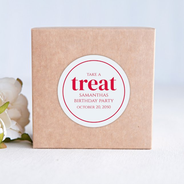 Birthday Party Simple Custom Treat Favor Classic Round Sticker (Creator Uploaded)