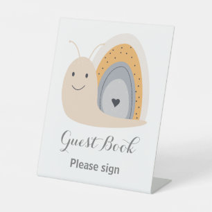 Birthday Party Snail Rainbow Rain Guest Book Pedestal Sign