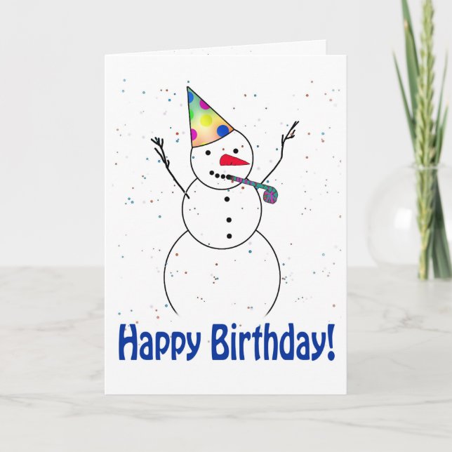 Birthday Party Snowman Holiday Card (Front)