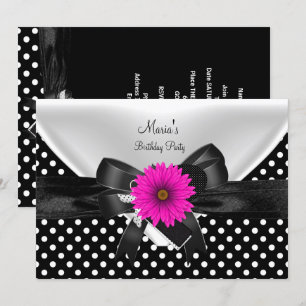 Birthday Party Spot Polka Dot Black White Pink 4 Invitation