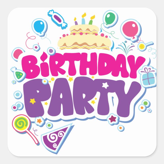 Birthday Party Square Sticker (Front)