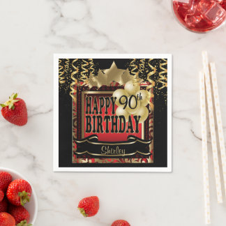 Birthday Party Star | Red Metallic & Gold Napkin