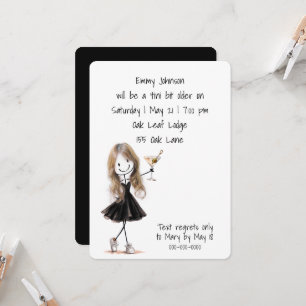 Birthday Party Stick Figure Girl with Martini Invitation