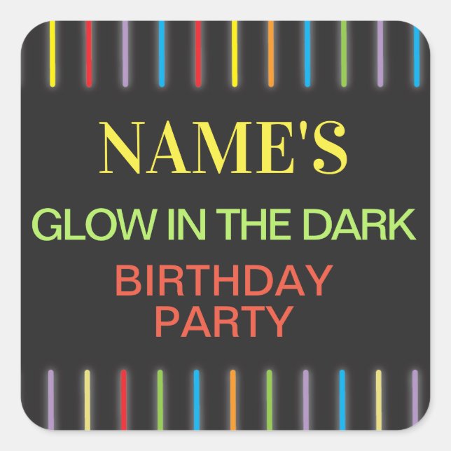 Birthday Party Stickers Glow in the Dark Neon (Front)