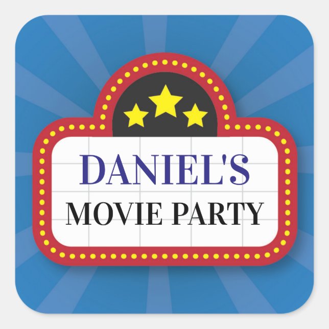Birthday Party Stickers Movie Film Ticket Night (Front)
