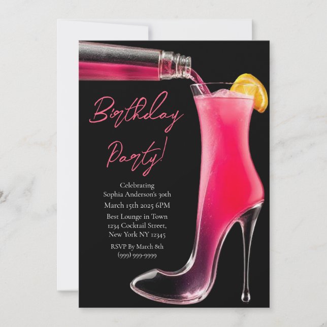 Birthday Party-Stiletto and Cocktails Invitation (Front)