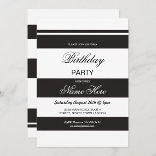 Birthday Party Stripe Black & White Invite 30 40th