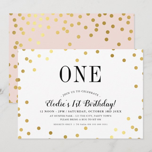 BIRTHDAY PARTY stylish gold confetti pink girl Invitation (Front/Back)