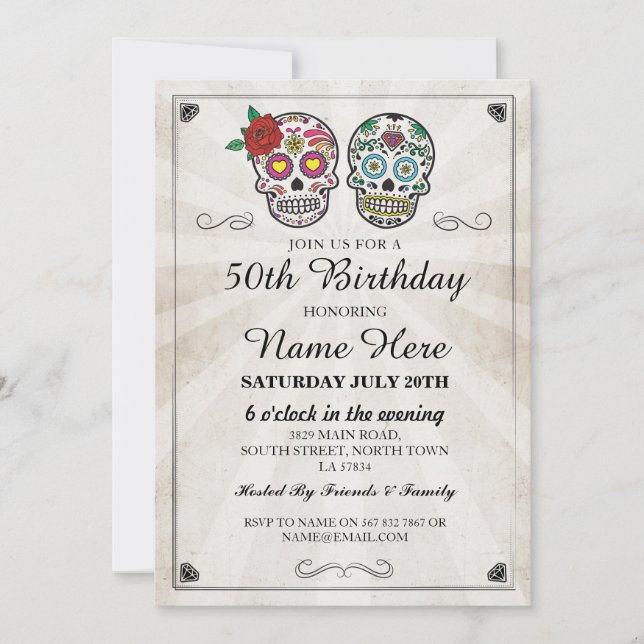 Birthday Party Sugar Skulls Invite Halloween (Front)