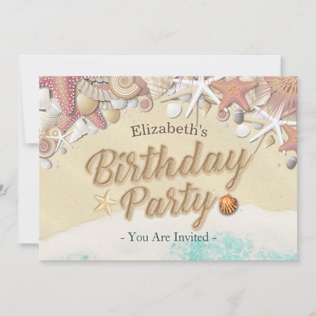 Birthday Party Summer Beach Starfish Sea shells Invitation (Front)
