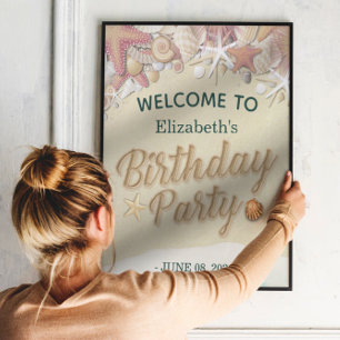 Birthday Party Summer Beach Starfish Sea Welcome Poster