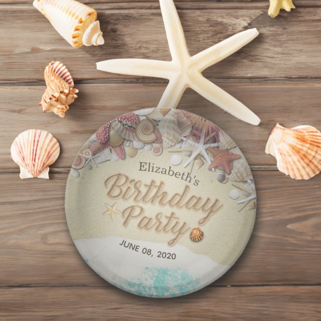 Birthday Party Summer Sea Beach Starfish Sea shell Paper Plate (Creator Uploaded)