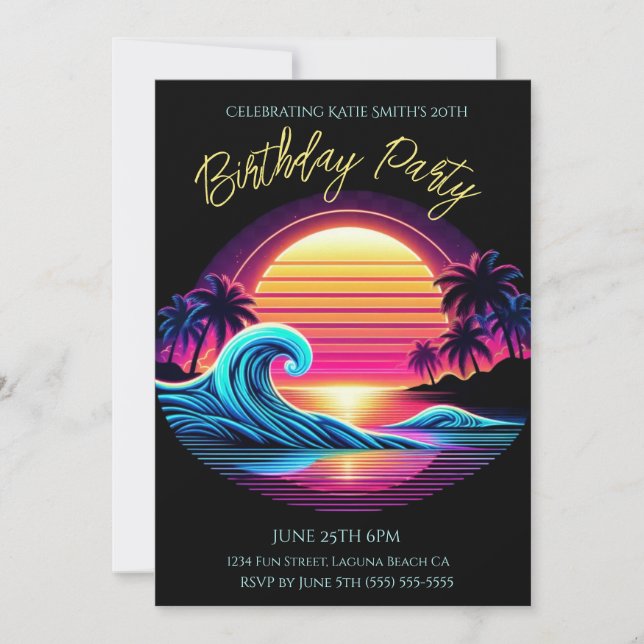 Birthday Party-Sunset Surf Glow Invitation (Front)