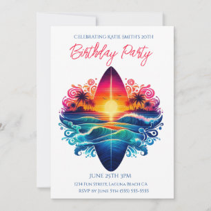 Birthday Party-Sunset Surfboard Curls Invitation