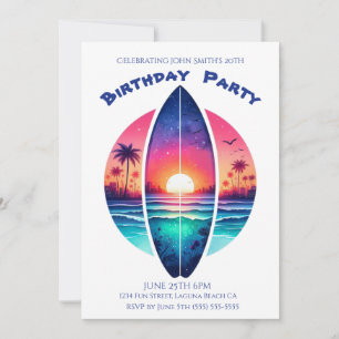 Birthday Party-Surfboard in a Sunset Invitation