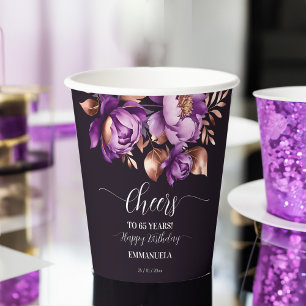 Birthday party tableware purple peonies template Paper Cups