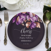 Birthday party tableware purple peonies template